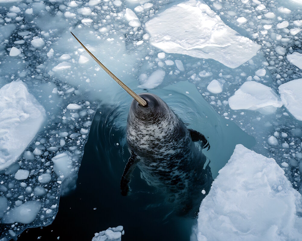 Le narval est un cétacé arctique bien connu pour sa longue défense torsadée, qui lui donne une apparence unique. Ce cétacé se rencontre principalement dans les eaux froides de l'Arctique, où il vit en groupes et est réputé pour ses comportements migratoires saisonniers. Le narval est un sujet d'intérêt scientifique en raison de son comportement social, de sa biologie et des mystères entourant l'utilisation de sa défense.