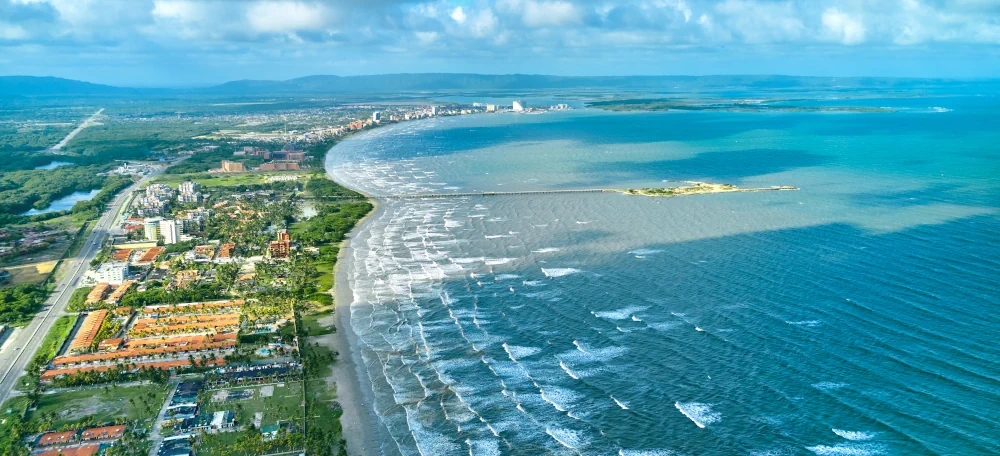 Aerial view of Tucacas, the southern gateway to Morrocoy National Park, Venezuela