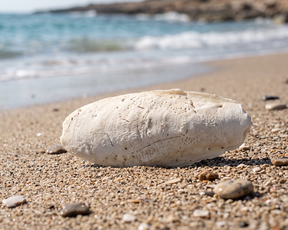 Un os de seiche posé sur le sable d'une plage Un os de seiche posé sur le sable d'une plage