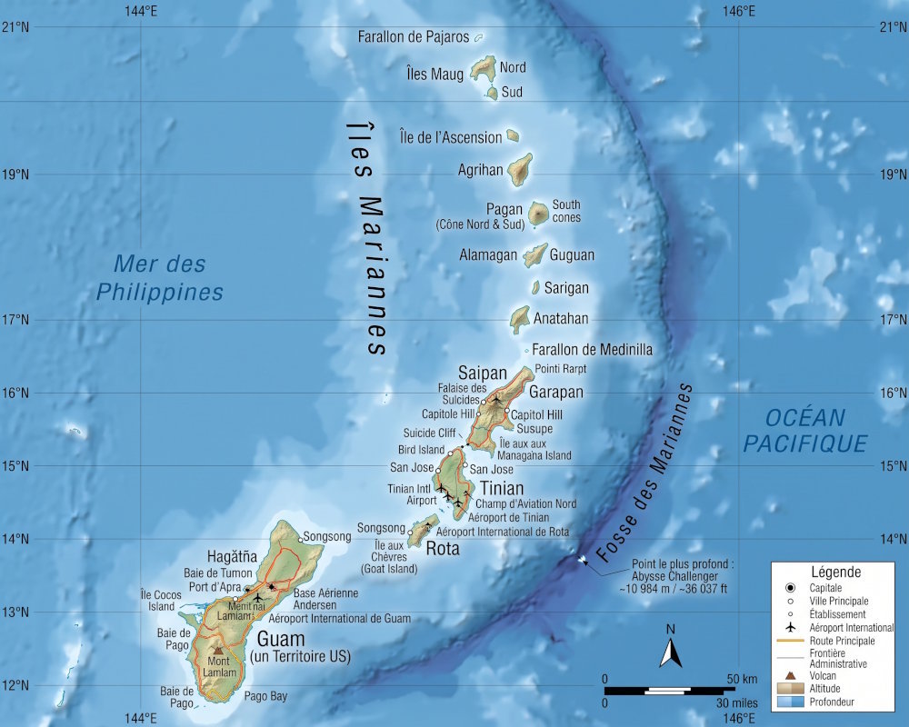 Carte des îles Mariannes dans le Pacifique occidental