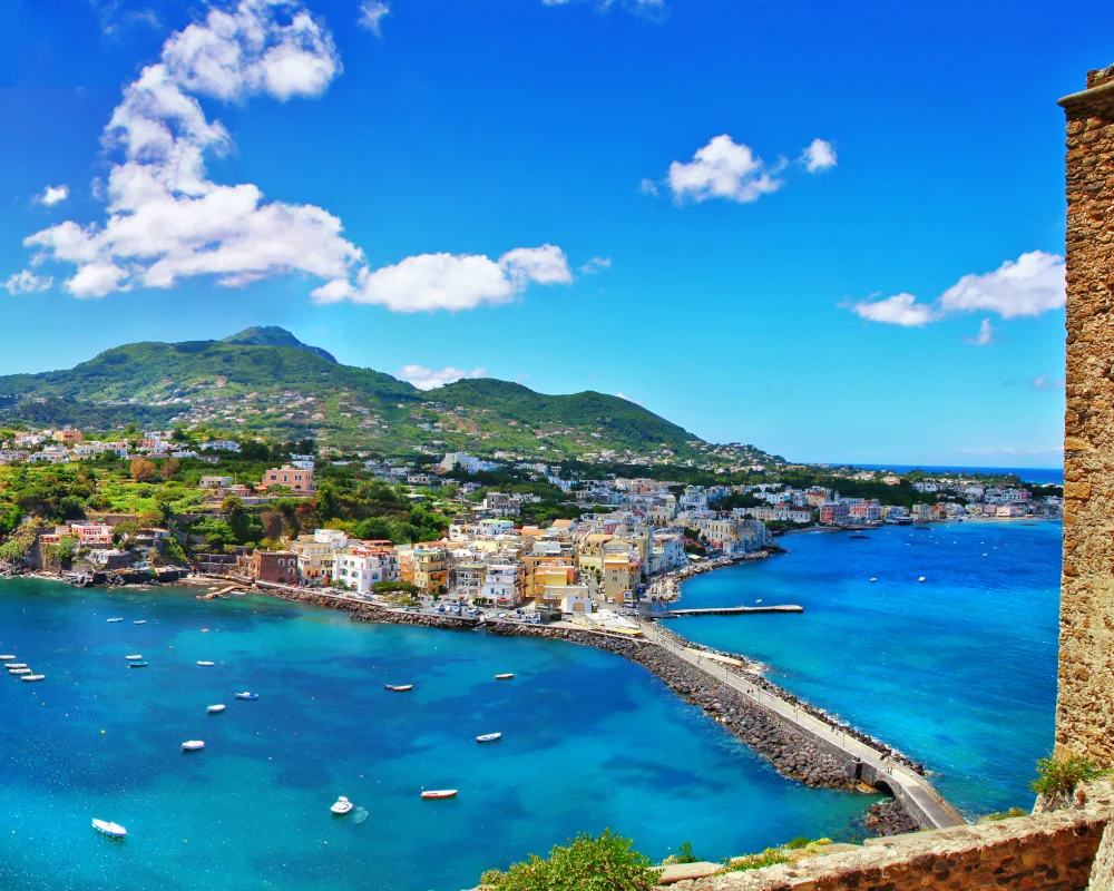 Panoramic view of Ischia Island from the Aragonese Castle