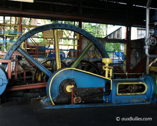 Broyage de la canne à sucre à la distillerie Damoiseau en Guadeloupe, première étape de la production du rhum agricole