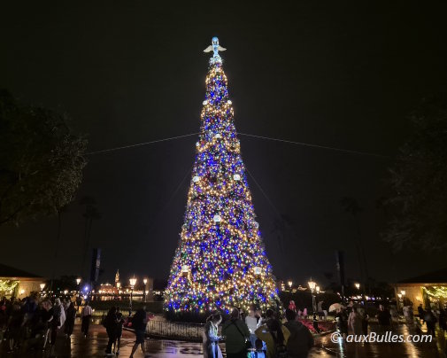 A la nuit tombée, le majestueux sapin de Noël du parc EPCOT de Disney s'illumine de mille feux