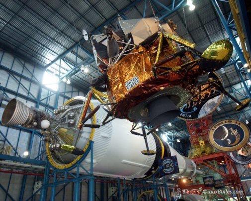 The Saturn V rocket and the Apollo spacecraft on display at the Kennedy Space Center in Cape Canaveral
