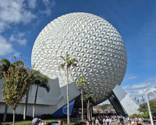 The iconic 'Spaceship Earth' geodesic sphere welcomes you at the entrance of Disney's EPCOT park