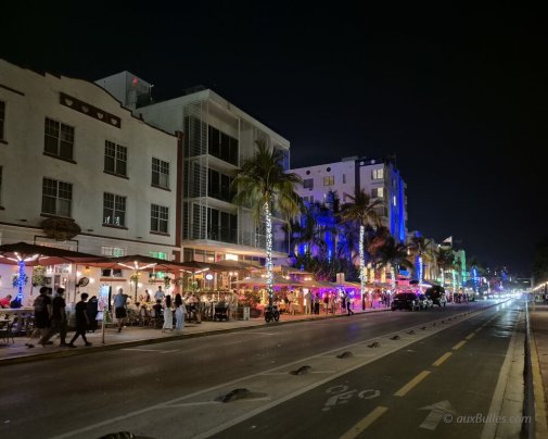 Empruntez en vélo de nuit la piste cyclable qui longe le front de mer pour profiter de l'ambiance de South Beach