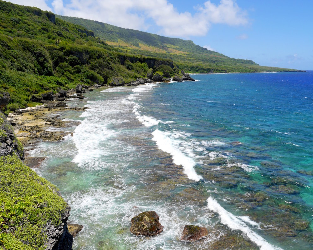 Panoramic view of the coastline of Rota Island in the Northern Mariana Islands