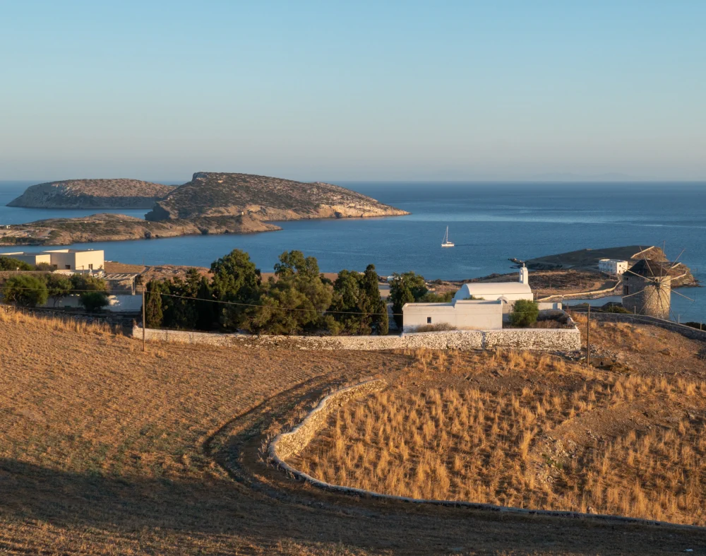 Panoramic view of Schinoussa Island in the Small Cyclades in the Aegean Sea